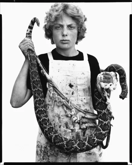 Boyd Fortin, thirteen year old rattlesnake skinner, Sweetwater, Texas, March 10, 1979 - Richard Avedon